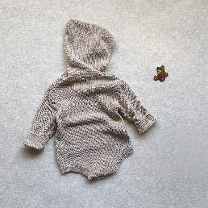 【BABY】大きめポケット付きニットフードロンパースSK102209