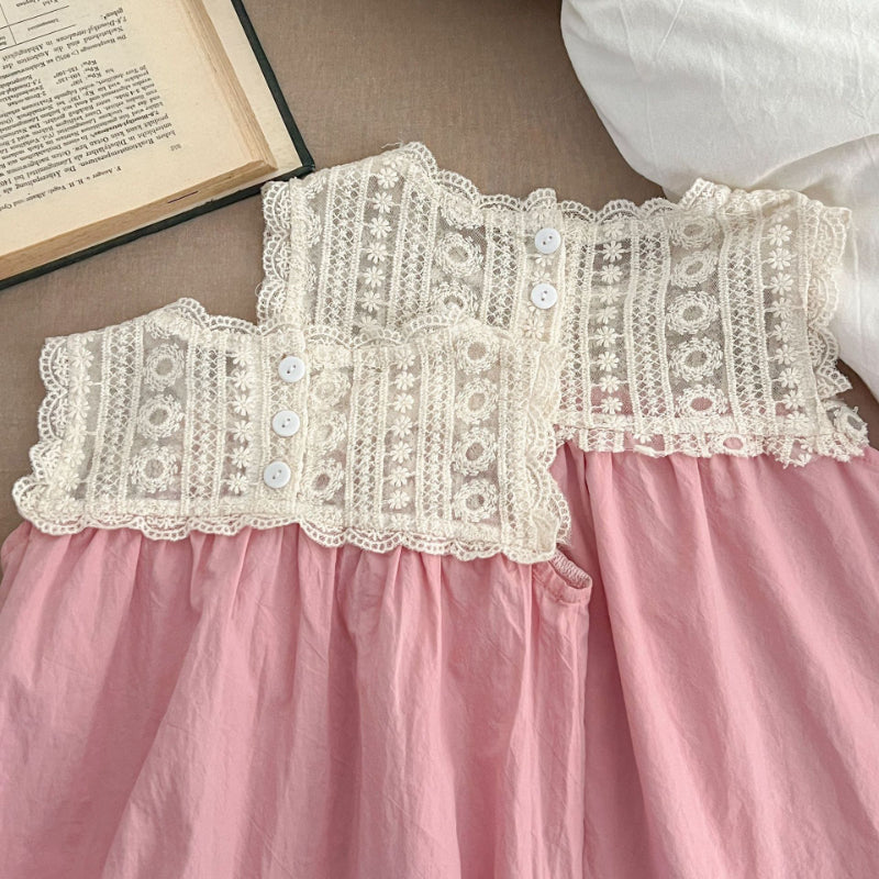 【姉妹服】夏新作 レース刺繍ロンパース、ワンピースSK072320