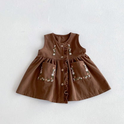 【BABY&KID】花刺しゅう入り丸襟トップス、ノースリーブワンピースSK050807