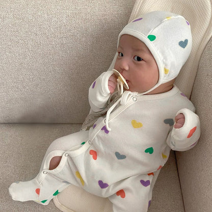 【BABY】カラフルハートロンパース、オールインワン、レギンス、帽SK031904