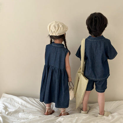 【BABY&KID】夏新作 デニムセットアップ、ワンピースSK063011