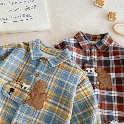 【BABY&KID】冬新作 犬柄チェック裏起毛シャツSK102017