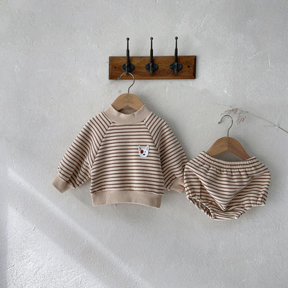 【BABY】裏起毛ボーダーハイネックスウェット&かぼちゃパンツSK101511