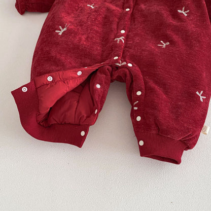 【BABY】冬新作蝶結び刺繍あったかカバーオールSK103001