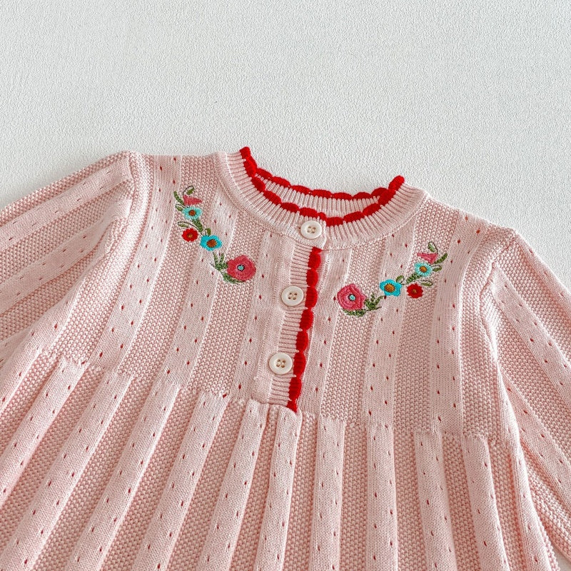 【BABY&KID】フリル襟花刺繍ニットワンピースSK104119