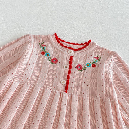 【BABY&KID】フリル襟花刺繍ニットワンピースSK104119