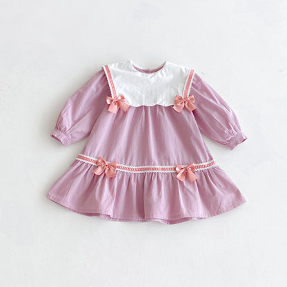 【BABY&KID】学院風カラー蝶結びワンピースSK011025