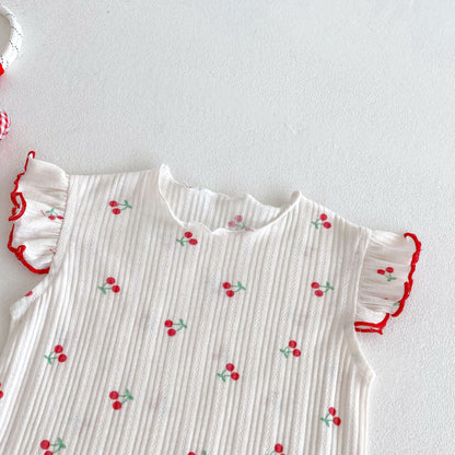 【BABY&KID】夏新作 チェリー柄デニムサロペット、チェリープリントTシャツSK080618