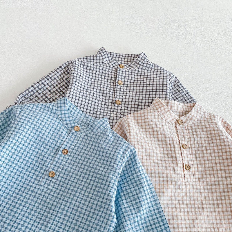 【BABY&KID】韓国風スタンドカラーチェックシャツSK104113