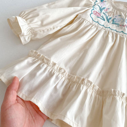 【BABY&KID】長袖花柄刺繍ワンピースSK011004