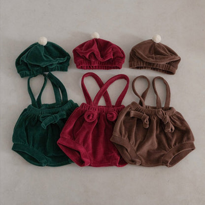 【BABY】韓国風ベロアサロペット、帽子SK102819