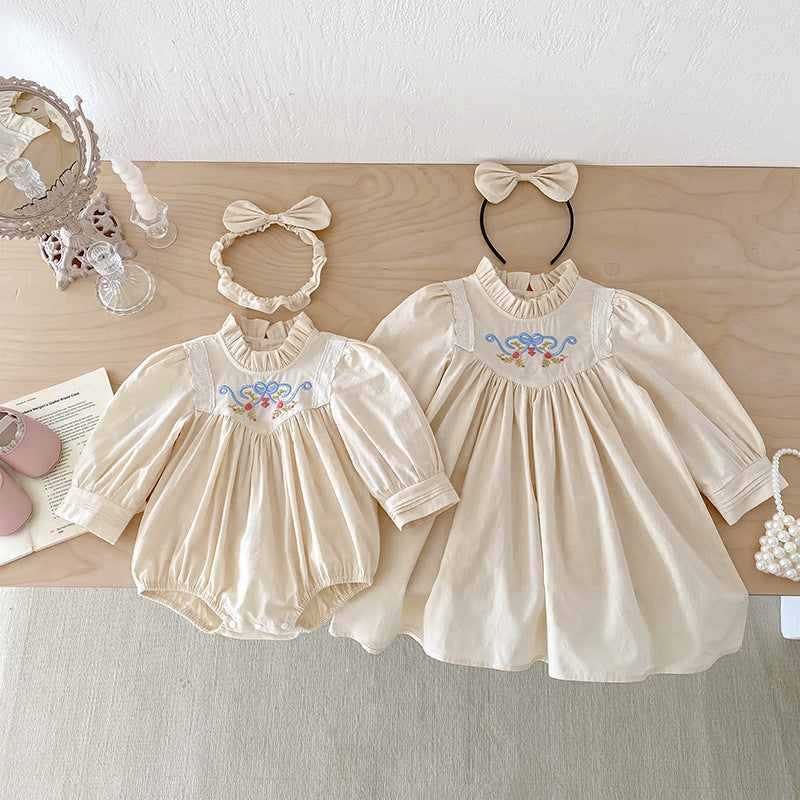【姉妹服】花刺繍ロンパース、ワンピースSK101130