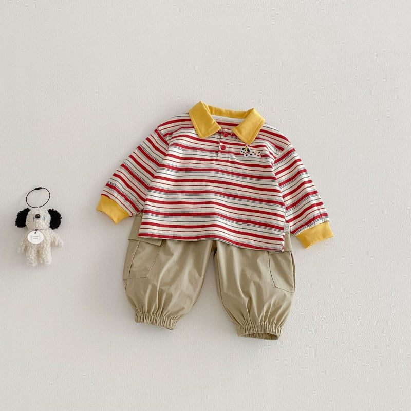 【BABY&KID】韓国風マルチボーダーPolo長袖TシャツSK104308