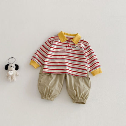 【BABY&KID】韓国風マルチボーダーPolo長袖TシャツSK104308