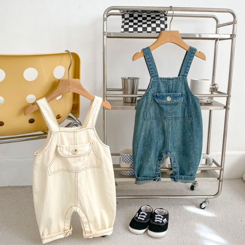 【BABY】無地デニムサロペット、ボーダーTシャツSK100632