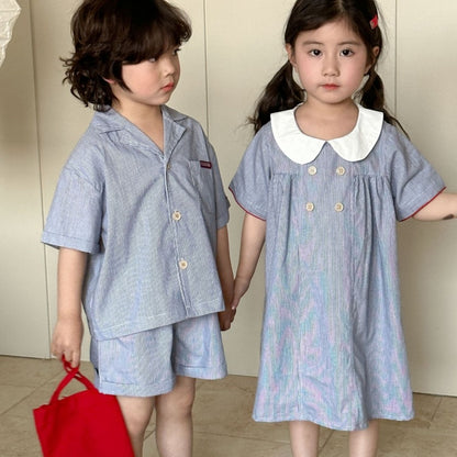 【BABY＆KID】夏新作 ストライプシャツスーツ、ワンピースSK063020