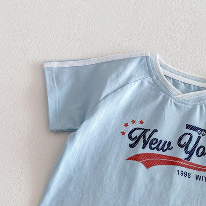 【BABY&KID】夏新作VネックロゴTシャツ、ボーダーショートパンツSK105515