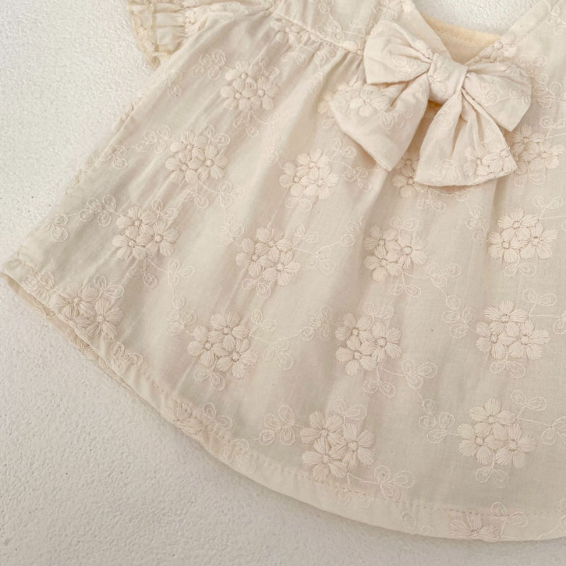 【BABY】夏新作 刺繍トップス＆リボンショートパンツセットアップSK071913