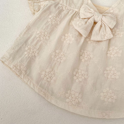 【BABY】夏新作 刺繍トップス＆リボンショートパンツセットアップSK071913