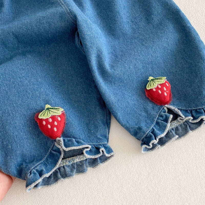 【BABY&KID】いちご刺繍ブラウス、いちごデニムパンツSK100319