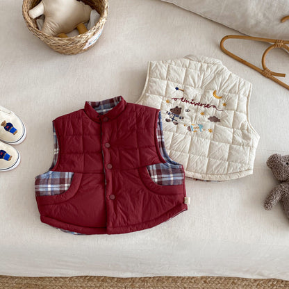 【BABY&KID】冬新作刺繍カートゥーンリバーシブルベストSK102517