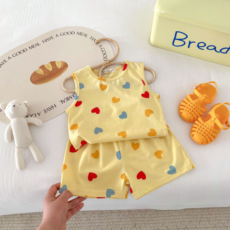 【BABY&KID】夏新作 ハート、ドットプリントセットアップSK091211