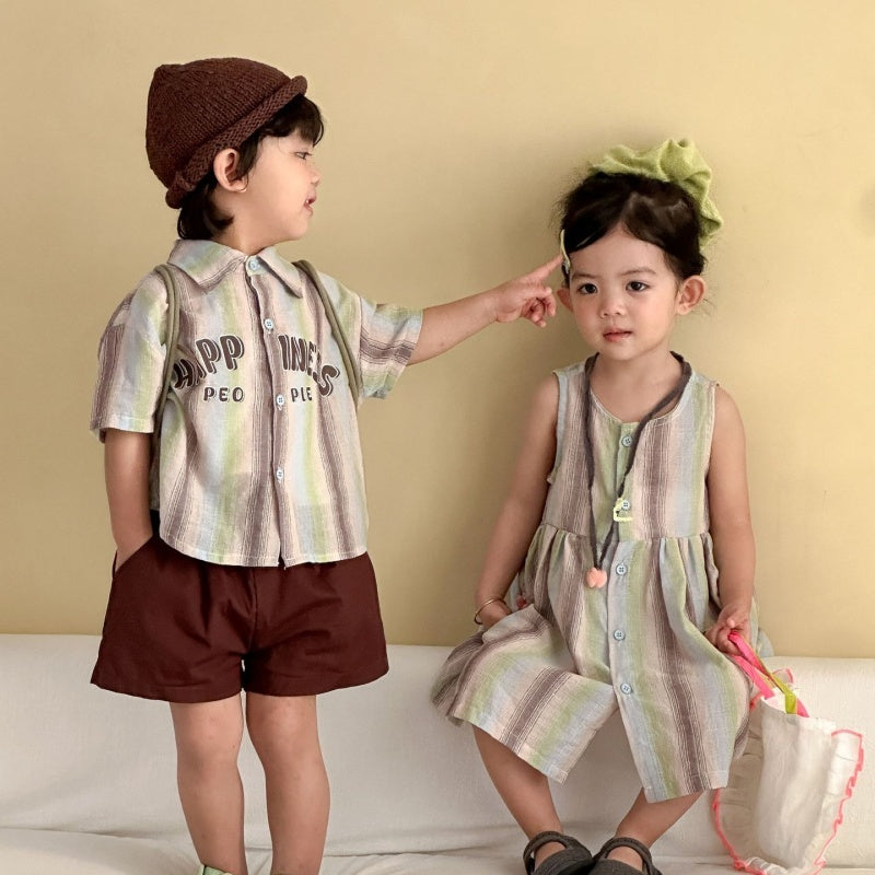 【BABY&KID】夏新作カラフルボーダーセットアップ、ワンピースSK104718