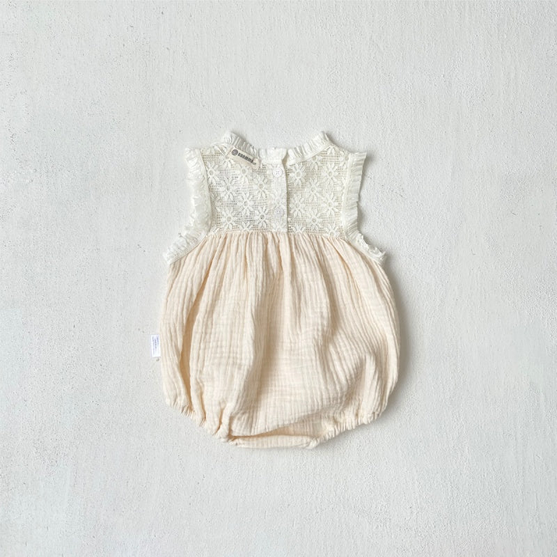 【BABY】夏新作レース切り替えシワ加工ロンパースSK106520