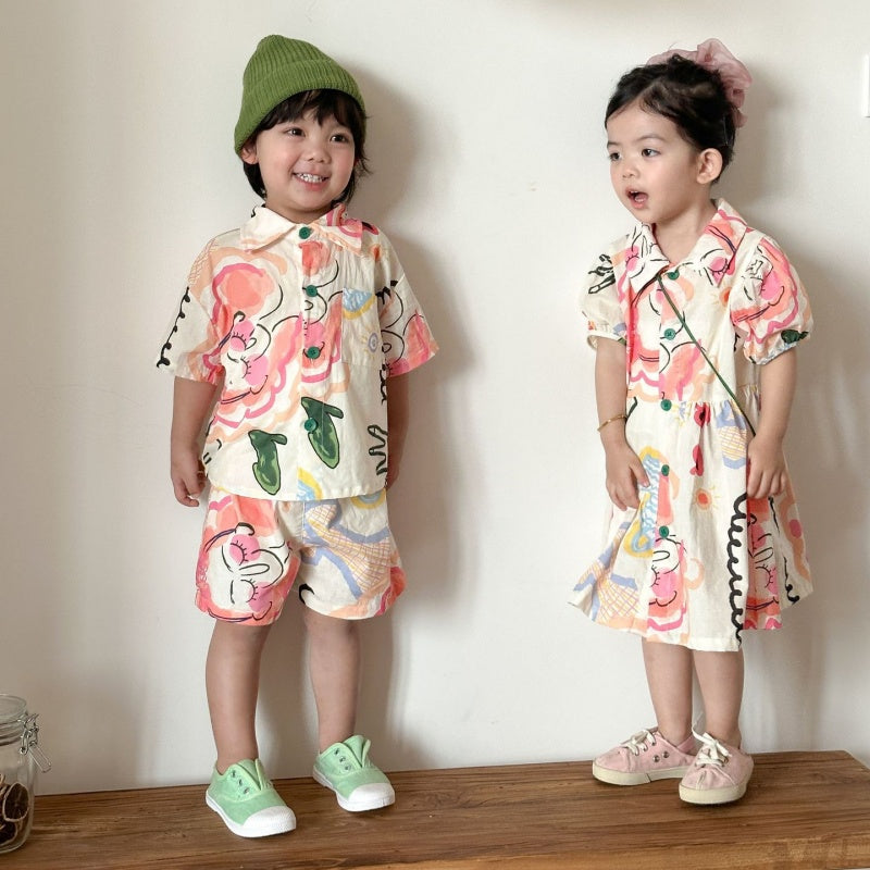 【BABY&KID】夏新作カラフルフラワーセットアップ、ワンピースSK104705