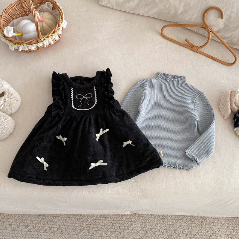 【BABY&KID】冬新作ベロア裏起毛リボンワンピースSK102735