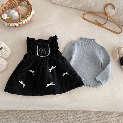 【BABY&KID】冬新作ベロア裏起毛リボンワンピースSK102735