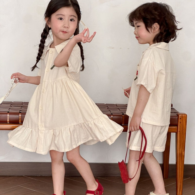 【BABY＆KID】夏新作 フラワー刺繍セットアップ、ワンピースSK063024