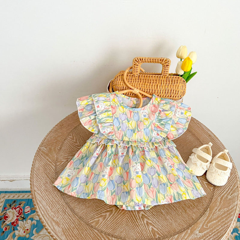 【BABY&KID】夏新作 花柄うさぎロンパース、ロンパースワンピ、ワンピースSK090713
