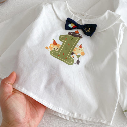 【BABY&KID】韓国風リボンタイシャツ、サロペットショーツSK103522