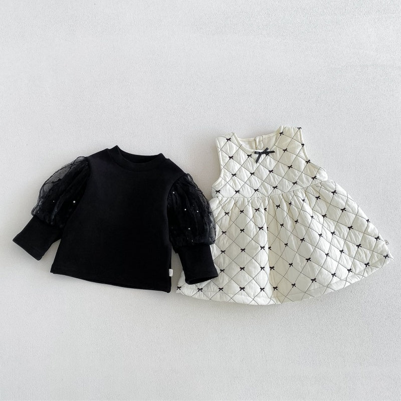 【BABY&KID】蝶結び刺繍ワンピース、パフスリーブトップスSK108113