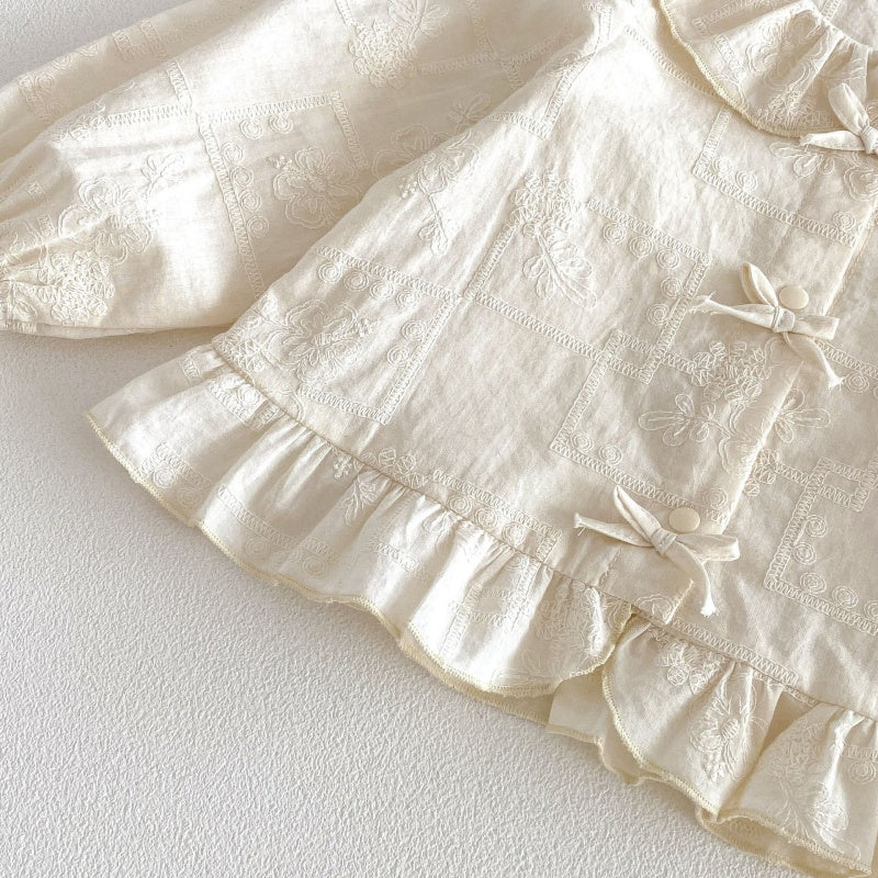 【BABY&KID】刺繍パフスリーブシャツ、刺繍ベスト、デニムパンツSK104122