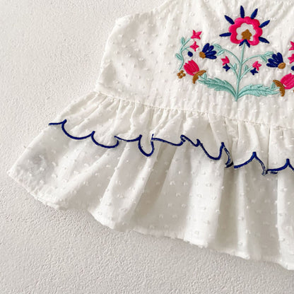【BABY&KID】夏新作 フラワー刺繍キャミセットアップSK081608