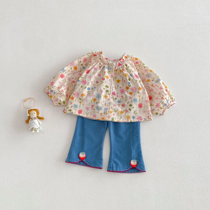 【BABY&KID】蝶結び、うさぎ、花柄プリントシャツSK104116