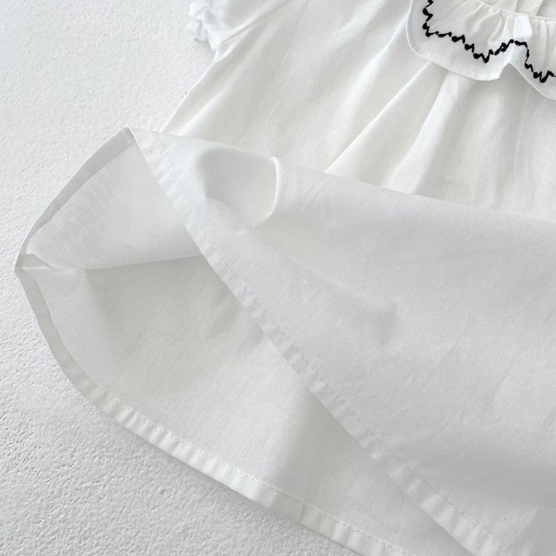 【BABY&KID】夏新作 刺繍フリル襟トップス＆チェックショートパンツSK081524