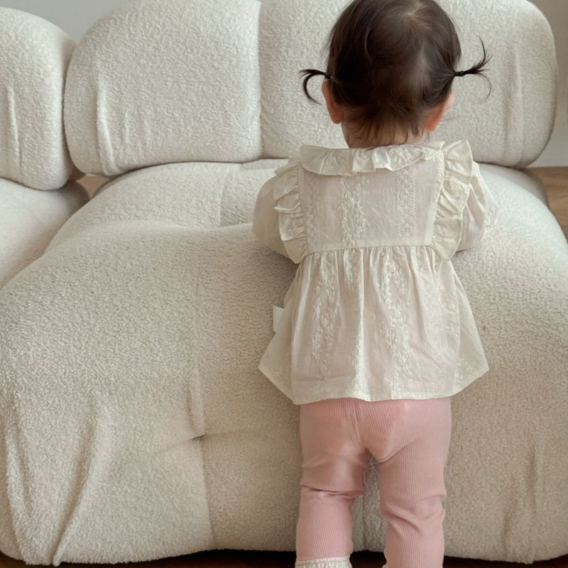 【BABY&KID】無地ジャカードブラウス、チュールレースレギンスSK100316
