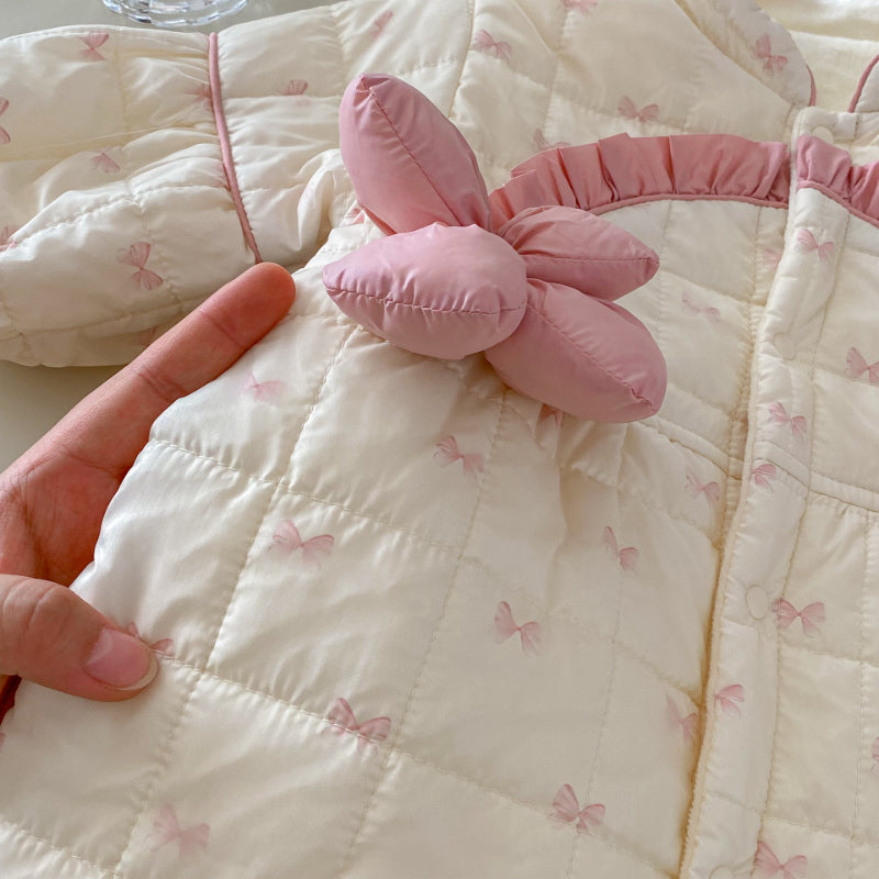 【BABY】蝶結びプリント立体フラワーカバーオールSK102926