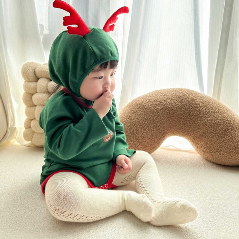 【BABY】トナカイプリントカバーオール＆角付き帽子セットSK102813