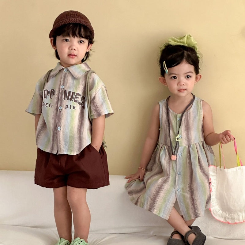 【BABY&KID】夏新作カラフルボーダーセットアップ、ワンピースSK104718