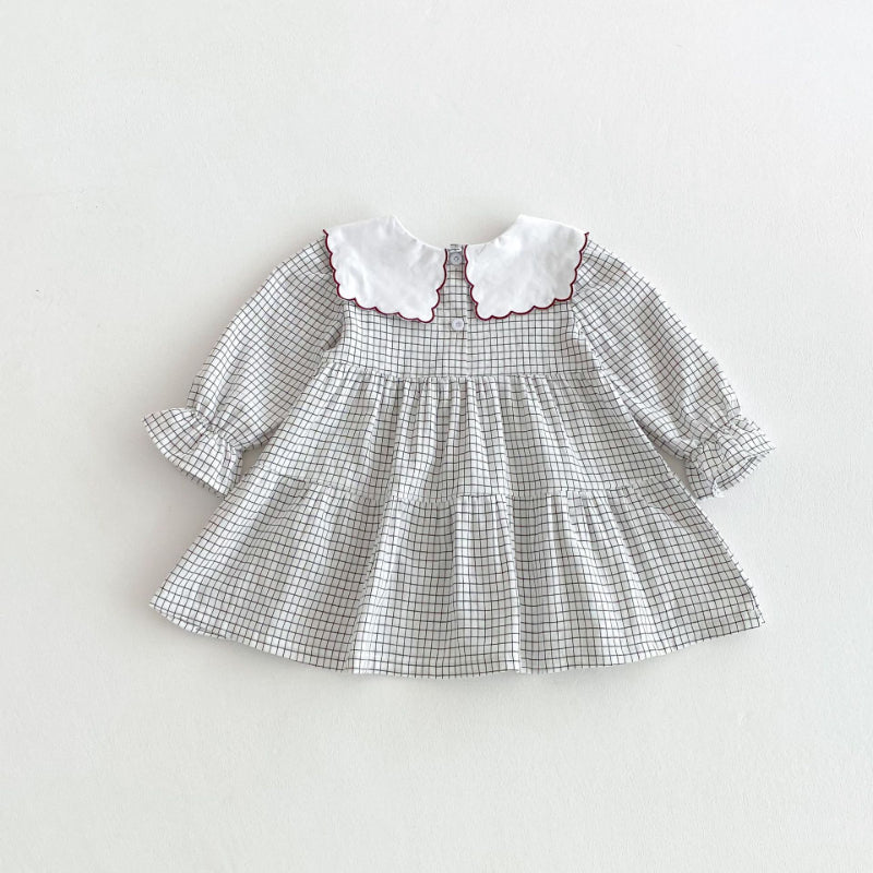 【BABY&KID】チェック花柄刺繍ワンピースSK011006