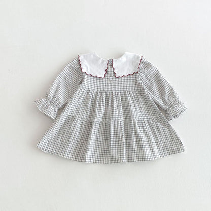 【BABY&KID】チェック花柄刺繍ワンピースSK011006