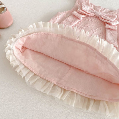 【BABY&KID】ジャカード蝶結びノースリーブワンピースSK104319