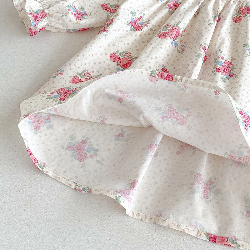 【姉妹服】レース襟花柄ロンパース、ワンピースSK101118