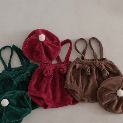 【BABY】韓国風ベロアサロペット、帽子SK102819