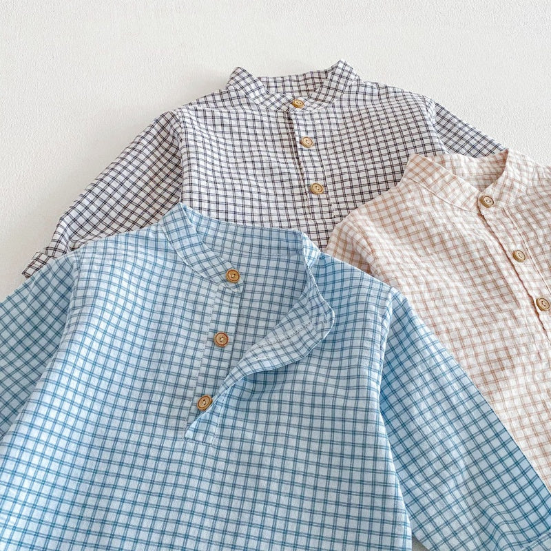 【BABY&KID】韓国風スタンドカラーチェックシャツSK104113