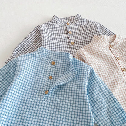 【BABY&KID】韓国風スタンドカラーチェックシャツSK104113